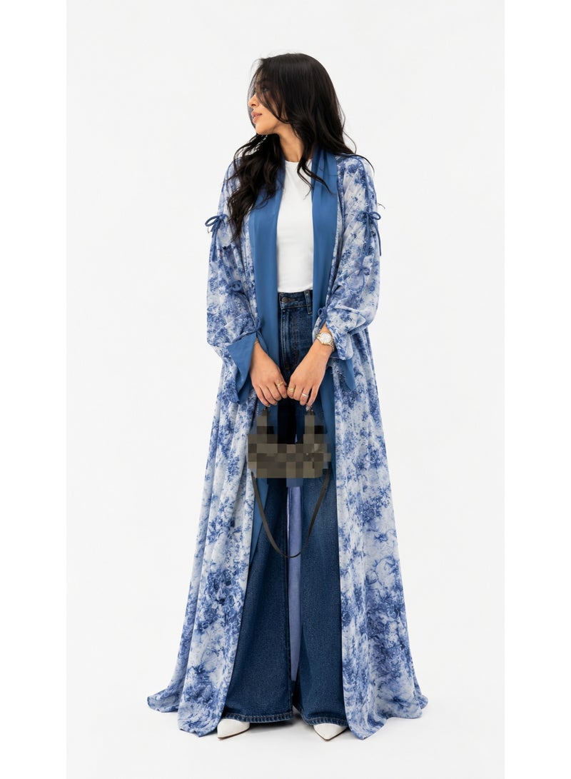 Chiffon Printed Open-Front Abaya with Matching Headscarf - Image 1