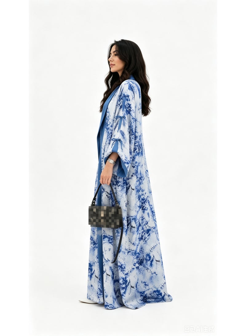 Chiffon Printed Open-Front Abaya with Matching Headscarf - Image 4