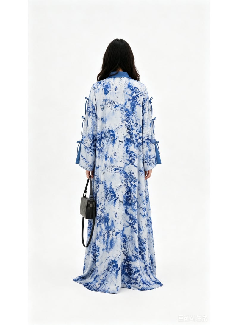Chiffon Printed Open-Front Abaya with Matching Headscarf - Image 5