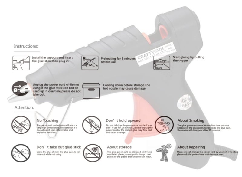 CRAFTYGUN BLACK 40W 40 WATT GLUE GUN WITH 8 GLUE STICKS - Image 5