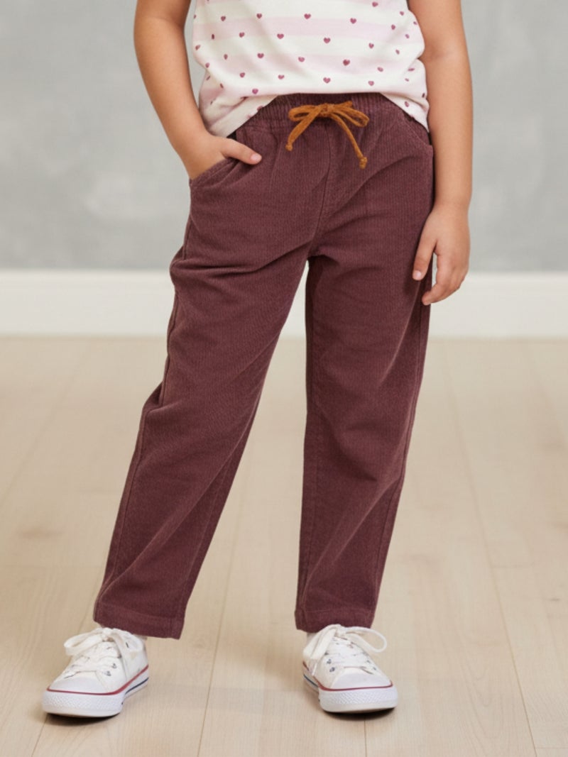 Pranava Corduroy Full Length Pants for Kids - Rhubarb Red - Image 1