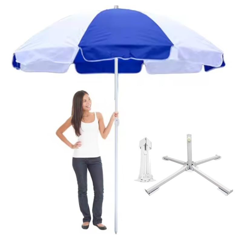 RAINPOPSON RAINPOPSON Garden Umbrella With Stand 8ft48In Outdoor Big Size for GardenShopHotelRestudent Garden Umbrella Blue White H5  - Image 1