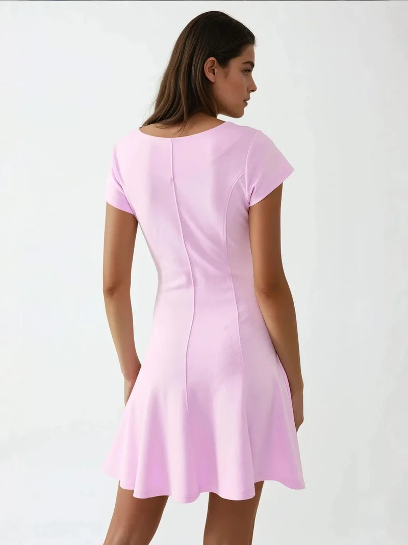 HICCUP Elastic Crew Neck Soft Basic Mini Dress