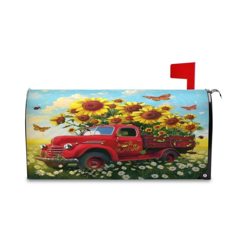 Kcldeci Kcldeci Welcome Flower Truck Magnetic Mailbox Cover MailWraps Spring Old Truck Sunflower Daisy Mailbox Covers Wraps Post Box Standard Size 208L x 18W for Garden Yard Outside Farmhouse 