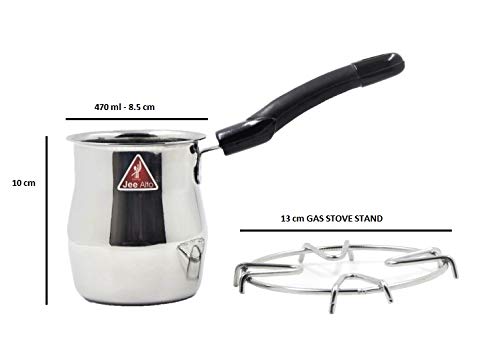 JEE ALTO Stainless Steel Tea Coffee Warmer Pot with Handle and Stainless Steel Gas/Stove Stand_470ML - Image 2