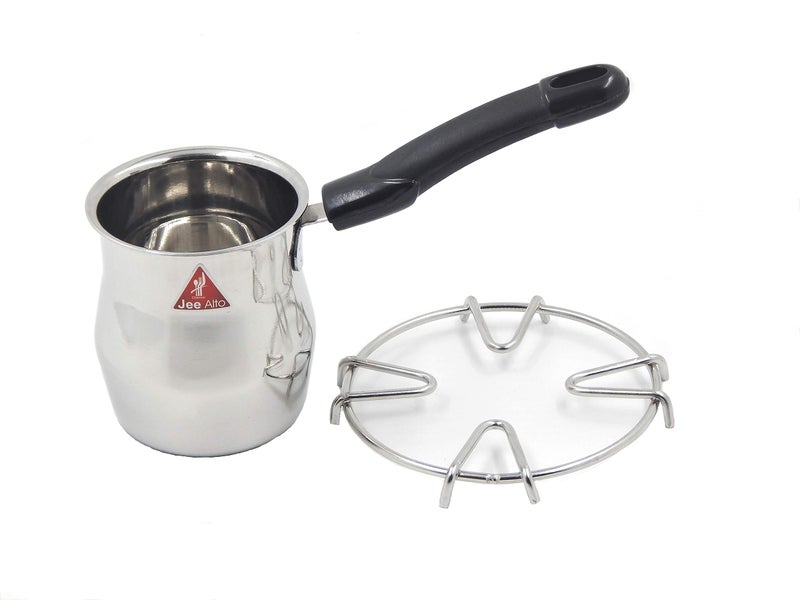 JEE ALTO Stainless Steel Tea Coffee Warmer Pot with Handle and Stainless Steel Gas/Stove Stand_470ML - Image 1