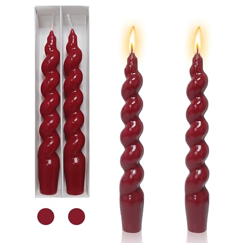 Gedengni Short Taper Candle Red Candlesticks,7inches Spiral Tapered Candles Cute Candle Sticks Small Twisted Candlestick for Holiday Wedding Party Women Gifts(2-Deep Red) - Image 1