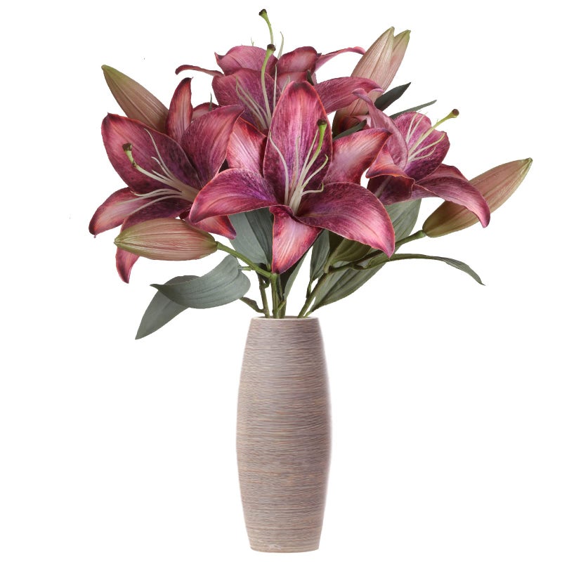 IPOPU Pink Artificial Lily Flowers 5PCS Hot Pink Silk Flowers Tiger Lily Faux Flowers Pink Flower Bulk Floral Arrangement Wedding Party Decor Home Decor