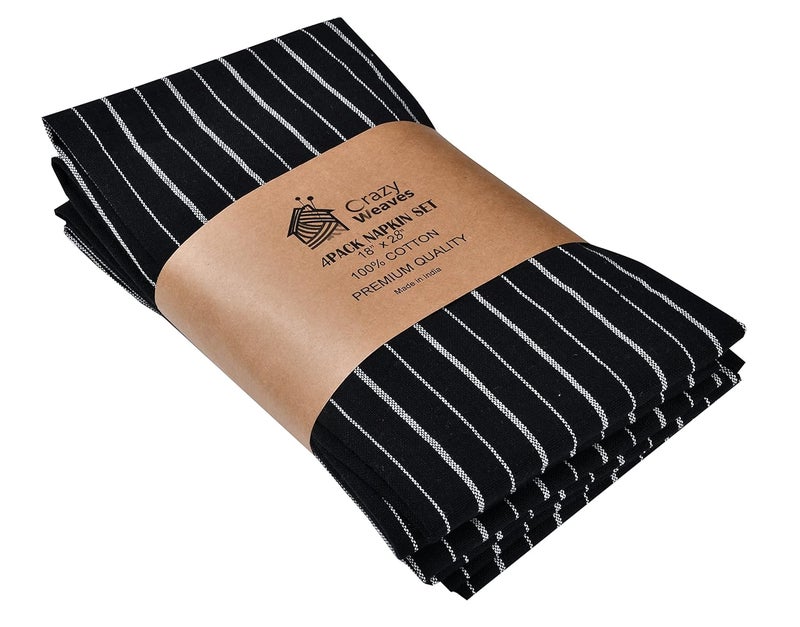 CRAZYWEAVES Crazy Weaves Cotton Hand Towel Lunch Towel Daily use Towel Face Towel Pack of 4 (18" * 24") 100% Pure Cotton Towel (Black Mix Stripe, 18 X 24) - Image 1