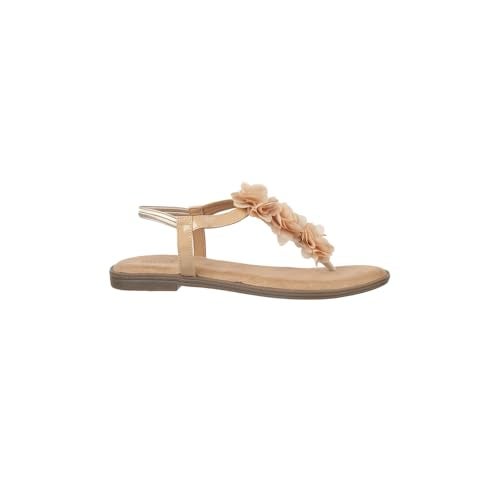 Mochi Women Beige Floral T-Strap Comfortable Casual Sandals UK/6 EU/39 (33-916) - Image 4