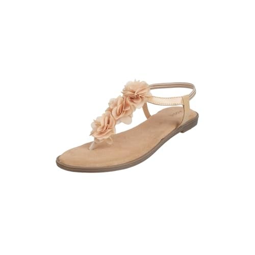 Mochi Women Beige Floral T-Strap Comfortable Casual Sandals UK/6 EU/39 (33-916) - Image 1