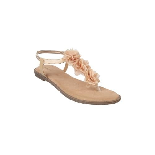 Mochi Women Beige Floral T-Strap Comfortable Casual Sandals UK/6 EU/39 (33-916) - Image 3