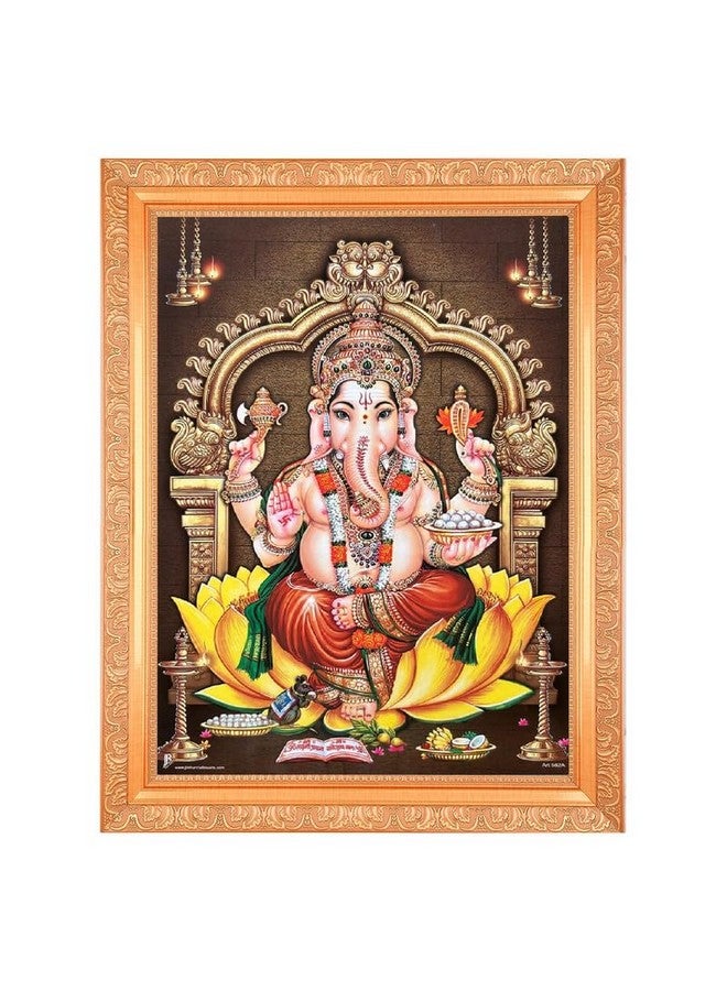 BM TRADERS Vintage Ganpati Digital Print Photo In Golden Artwork Frame (11 x 14 Inch) OR(27.94 X 35.56 Cm) Religious Gifting - Image 1
