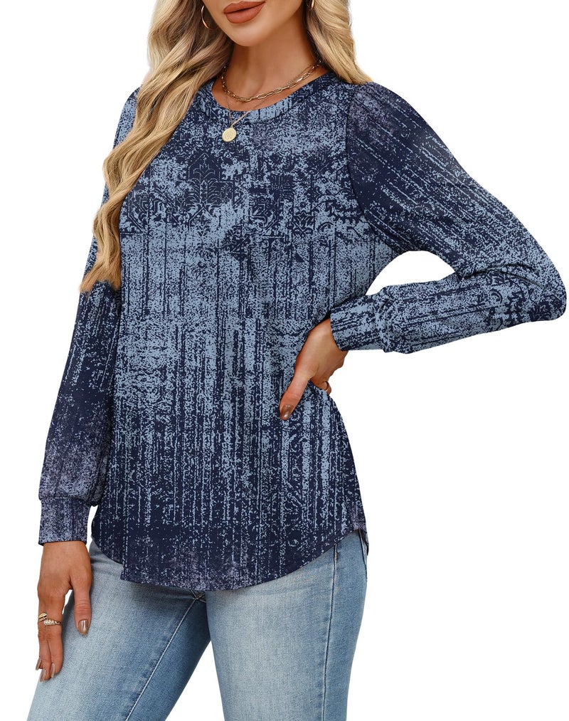 Alaroo Long Sleeve Shirts Tunic Boho Tops for Women Fall Fashion Basic Crewneck Sweatshirts Trendy Clothes Print 26 M - Image 4