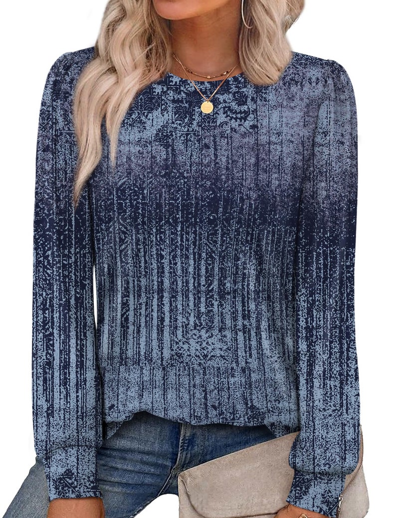Alaroo Long Sleeve Shirts Tunic Boho Tops for Women Fall Fashion Basic Crewneck Sweatshirts Trendy Clothes Print 26 M - Image 1