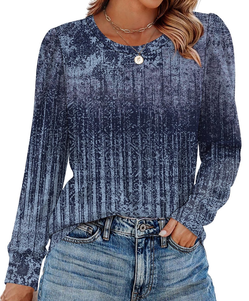 Alaroo Long Sleeve Shirts Tunic Boho Tops for Women Fall Fashion Basic Crewneck Sweatshirts Trendy Clothes Print 26 M - Image 2
