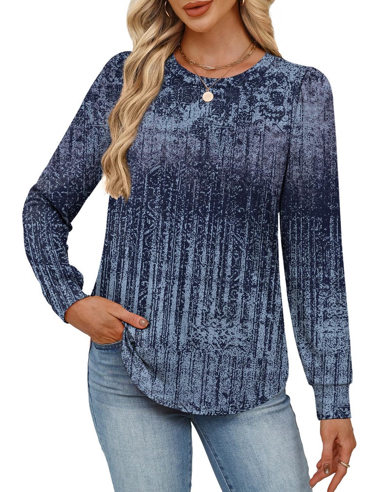 Alaroo Long Sleeve Shirts Tunic Boho Tops for Women Fall Fashion Basic Crewneck Sweatshirts Trendy Clothes Print 26 M - Image 3