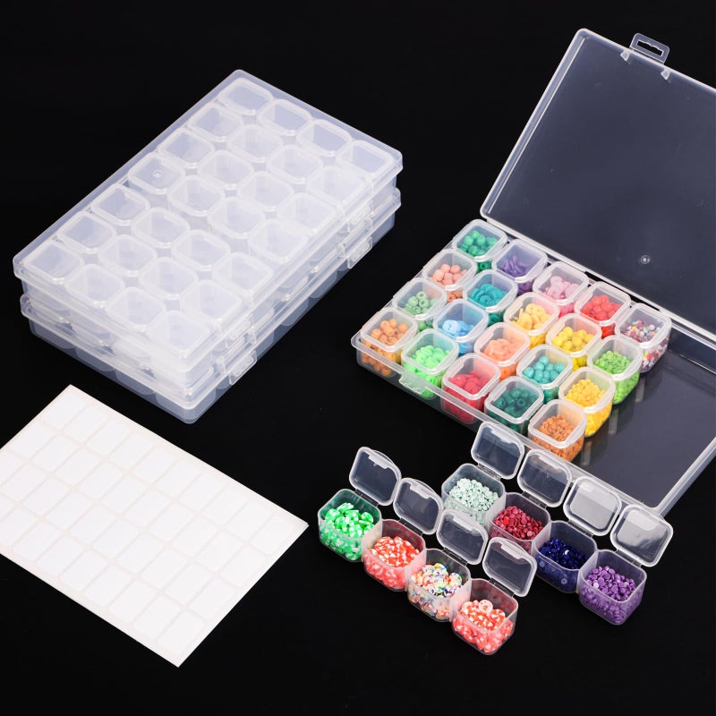 SGHUO Diamond Art Painting Bead Storage 3 Pack 28 Grids Diamond Art Accessories Boxes Plastic Organizer, Bead Organizer - Image 1