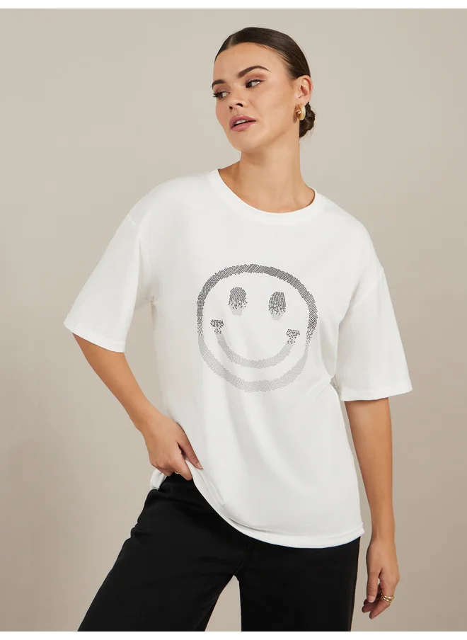 ستايلي Styli Oversized Graphic Print Short Sleeve T-Shirt