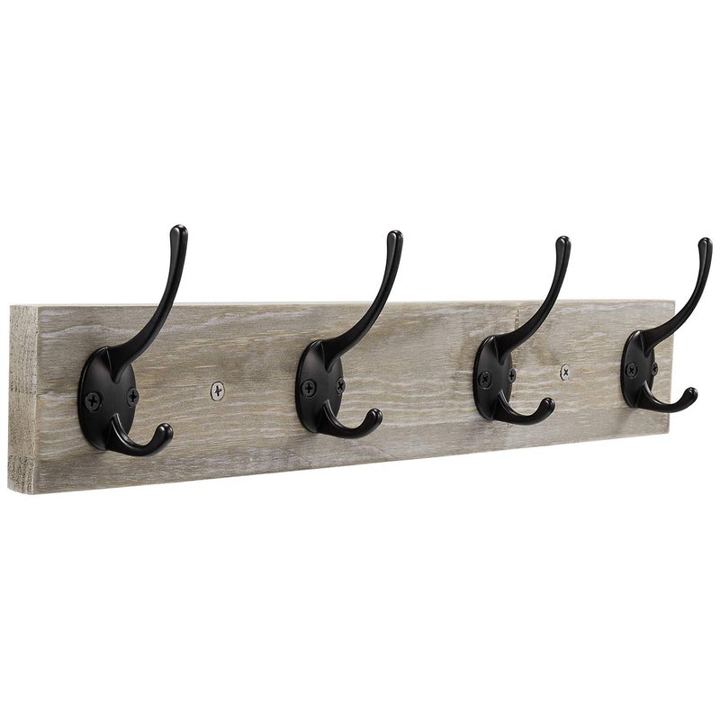 Sageme Wall Mounted Coat Rack, Wooden Entryway Vintage Rustic Coat Rack Hat Hanger Rack Zinc die-cast 4-Hook Rail for The Entryway, Bathroom, Bedroom, Kitchen, Mudroom Pinewood Alloy 4-Hook - Image 1