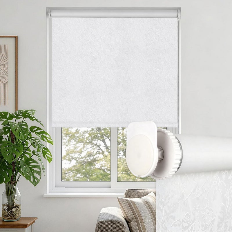 LazBlinds - ستائر دوارة بدون أدوات أو حفر، مانعة للضوء الخارجي، معزولة حراريًا، تحجب أشعة الشمس فوق البنفسجية، مقاومة للماء، مناسبة للنوافذ الداخلية، مقاس 120 × 210 سم، لون أبيض - Image 1