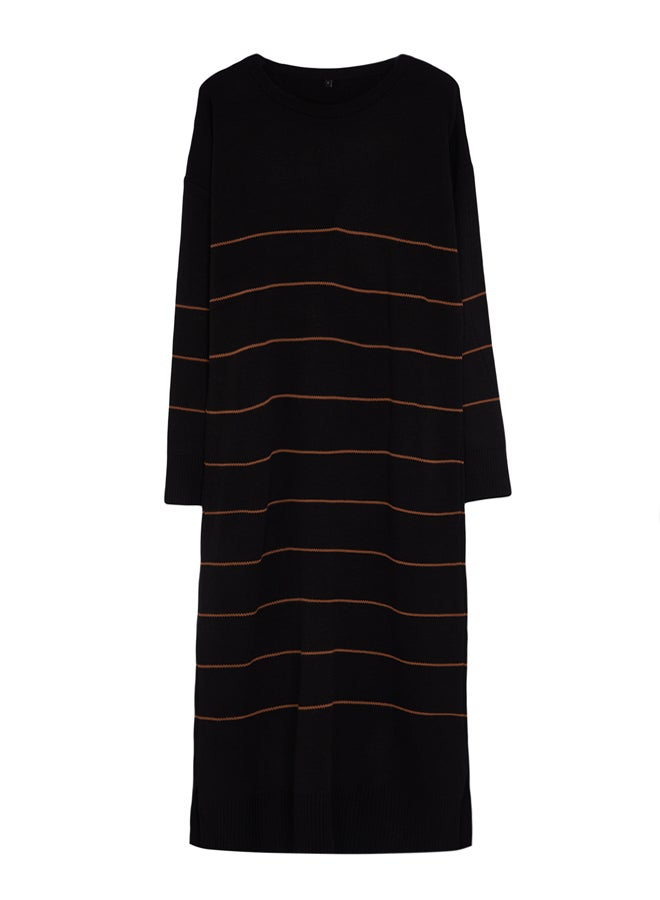 trendyol Black Brown Striped Long Knitwear Dress - Image 5