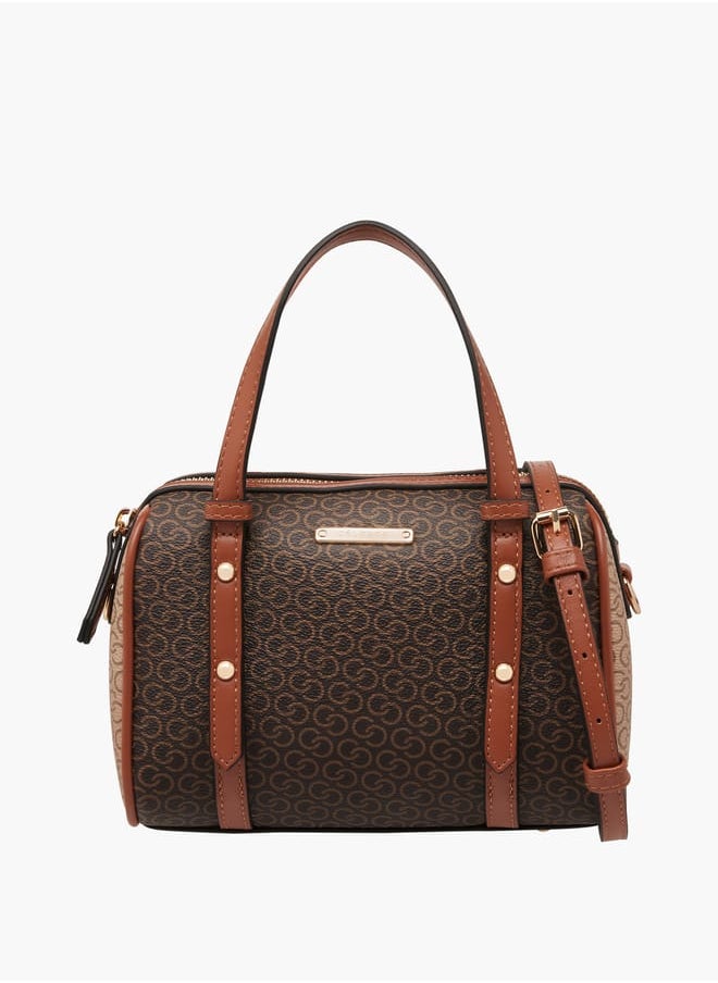 Celeste Women All-Over Monogram Print Tote Bag with Detachable Strap and Zip Closure  - Image 1