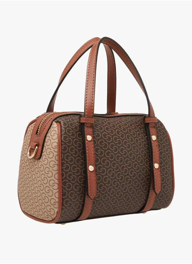 Celeste Women All-Over Monogram Print Tote Bag with Detachable Strap and Zip Closure