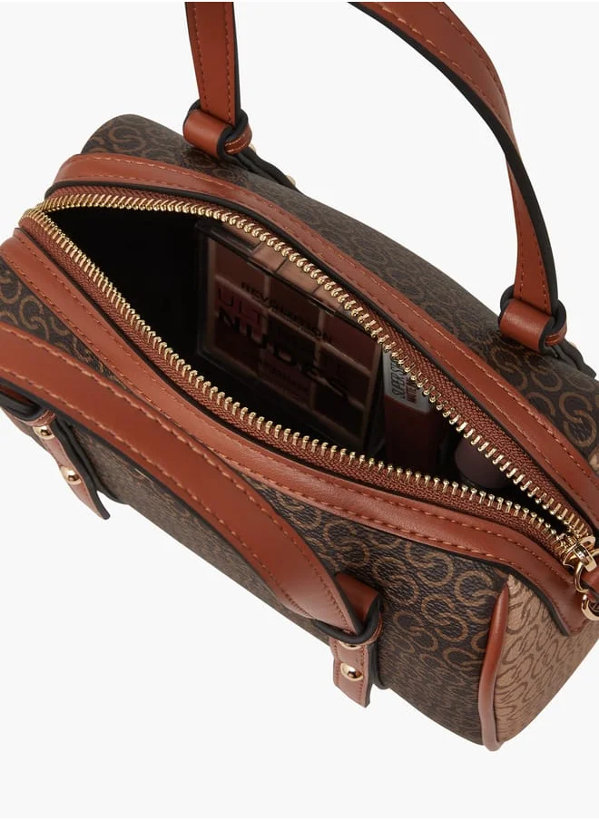 Celeste Women All-Over Monogram Print Tote Bag with Detachable Strap and Zip Closure