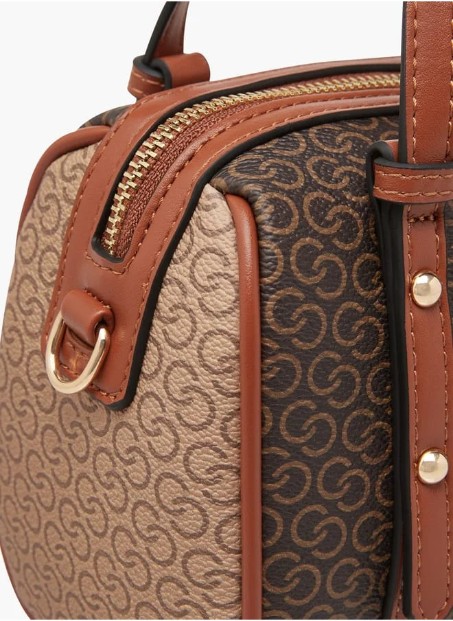 Celeste Women All-Over Monogram Print Tote Bag with Detachable Strap and Zip Closure