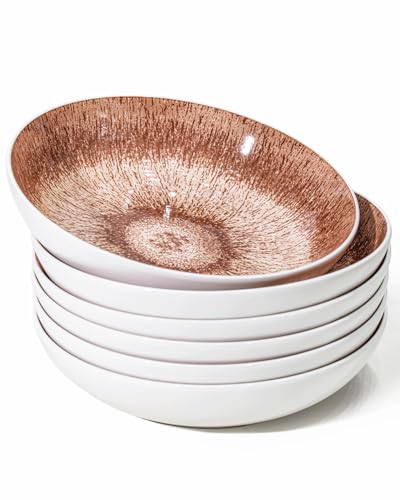 Yeacccng Pasta Bowls Set of 6, 8.7 Inch 39 Oz Colorful Reactive Glaze Ceramic Bowls, Modern Farmhouse Style, Lead-Free Cadmium-Free, Dishwasher Microwave Oven Safe, Scratch-Resistan (Brown) - Image 1