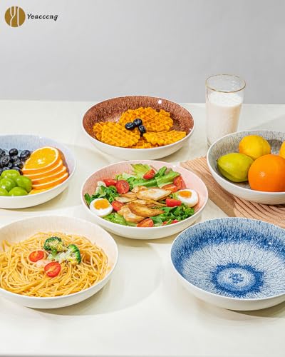 Yeacccng Pasta Bowls Set of 6, 8.7 Inch 39 Oz Colorful Reactive Glaze Ceramic Bowls, Modern Farmhouse Style, Lead-Free Cadmium-Free, Dishwasher Microwave Oven Safe, Scratch-Resistan (Brown) - Image 2