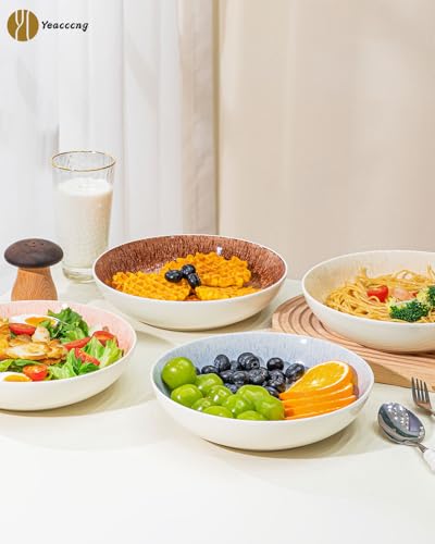 Yeacccng Pasta Bowls Set of 6, 8.7 Inch 39 Oz Colorful Reactive Glaze Ceramic Bowls, Modern Farmhouse Style, Lead-Free Cadmium-Free, Dishwasher Microwave Oven Safe, Scratch-Resistan (Brown) - Image 5