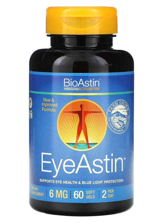 Nutrex Hawaii - BioAstin EyeAstin Hawaiian Astaxanthin 6 mg 60 Softgels (3 mg per Soft Gel) - Image 1