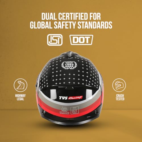 TVS Racing Phantom Series Full Face Dual Visor Helmet for Men | Premium Bike Helmets with ABS Shell, UV Paint | Quick Release System | Aerodynamic Design | DOT & ISI Certified (Black V2) -L - Image 2