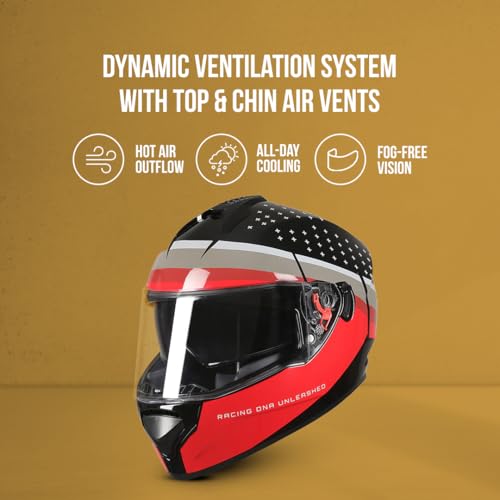 TVS Racing Phantom Series Full Face Dual Visor Helmet for Men | Premium Bike Helmets with ABS Shell, UV Paint | Quick Release System | Aerodynamic Design | DOT & ISI Certified (Black V2) -L - Image 4