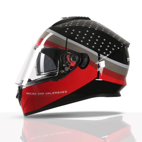 TVS Racing Phantom Series Full Face Dual Visor Helmet for Men | Premium Bike Helmets with ABS Shell, UV Paint | Quick Release System | Aerodynamic Design | DOT & ISI Certified (Black V2) -L - Image 1
