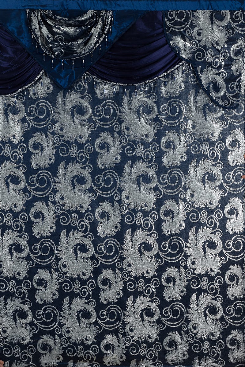 GLORY RUGS Jacquard Luxury Window 2 Panel Set Navy Curtain with Attached Valance and Backing Bedroom Living Room Dining 2 Curtains 55x84 inches Each Jana - Image 4