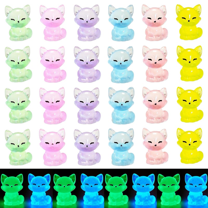 EVDERS 28Pcs Luminous Mini Resin Fox Figurines Glow in The Dark Mini Fox Figures Miniature Resin Animals Foxes Figurines for Micro Landscape Fairy Garden Dollhouse Decor Aquarium Birthday Decorations - Image 1
