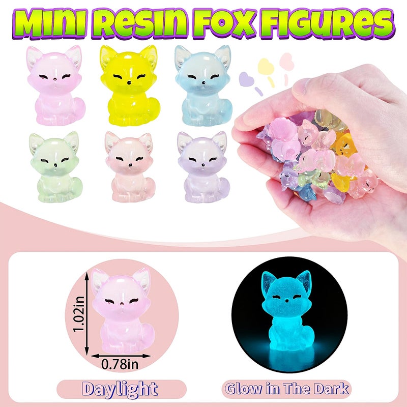 EVDERS 28Pcs Luminous Mini Resin Fox Figurines Glow in The Dark Mini Fox Figures Miniature Resin Animals Foxes Figurines for Micro Landscape Fairy Garden Dollhouse Decor Aquarium Birthday Decorations - Image 2