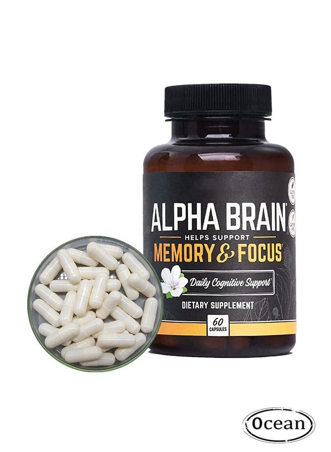 أوشن ألفا الدماغ يساعد على دعم التركيز على الذاكرة، المكمل الغذائي للدماغ، وصفة التركيز الخالية من الكافيين لتعزيز التركيز، تعزيز الدماغ ودعم الذاكرة للرجال والنساء، 60 كبسولة - Image 1
