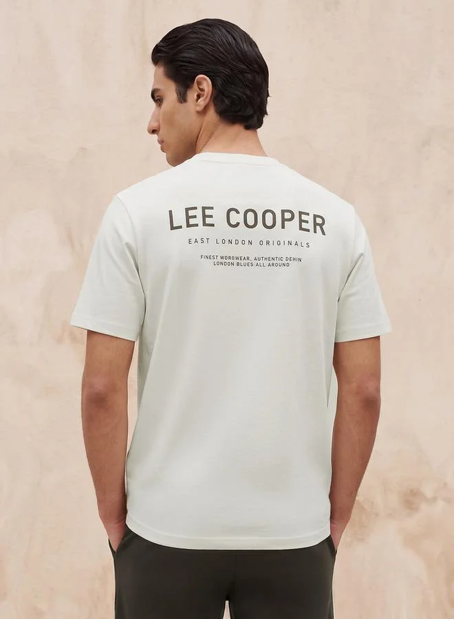 Lee Cooper Cream Lee Cooper Regular Fit Crew Neck Short Sleeves Logo Print T-shirt for Men | Best Price UAE