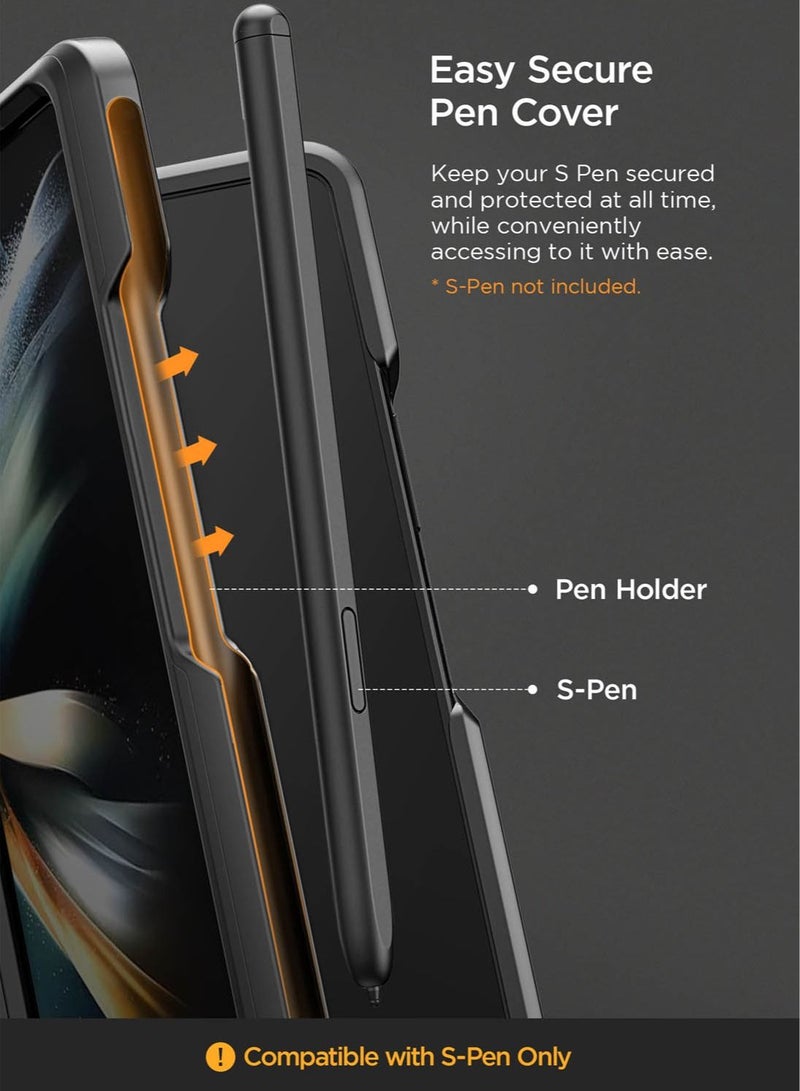 VRS Design Terra Guard Modern Pro (Hinge Protection) Case Cover For Samsung Galaxy Z Fold 4 (2022) With Screen Protector and S-Pen Holder - Matte Black (S Pen NOT Included)  - Image 4