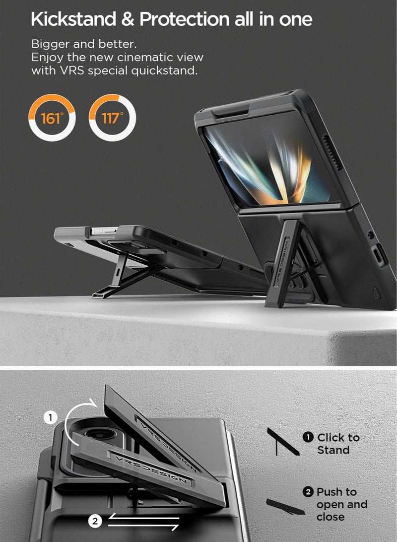 VRS Design Terra Guard Modern Pro (Hinge Protection) Case Cover For Samsung Galaxy Z Fold 4 (2022) With Screen Protector and S-Pen Holder - Matte Black (S Pen NOT Included)  - Image 2