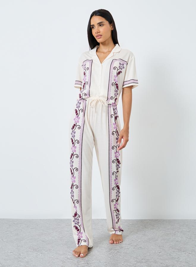 ستايلي طقم من بنطال بيجاما وبلوزة بطبعة زهور - Image 4