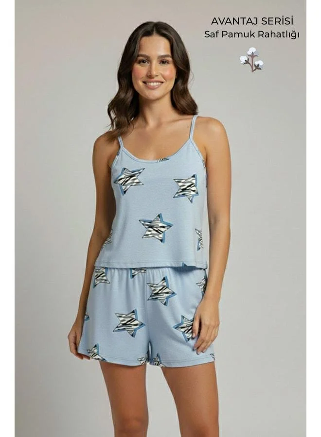 Aytuğ Cotton Strappy T‑Shirt Shorts Set Light Blue.