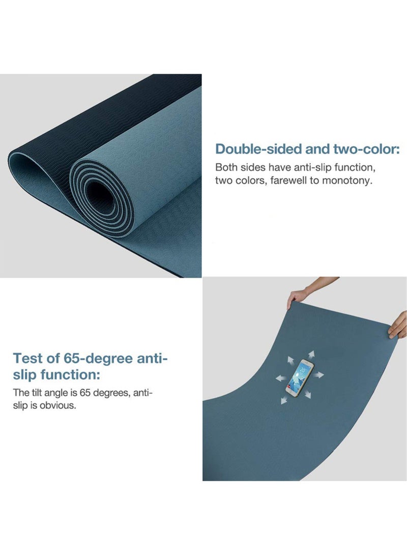Nariele Yoga Mat, Extra Thick 6MM TPE Workout Yoga Mat, Eco Friendly Non-Slip Fitness Exercise Mat for Women Men, Workout Mat with Carrying Strap for Home, Pilates and Floor Exercises(Blue) - Image 3