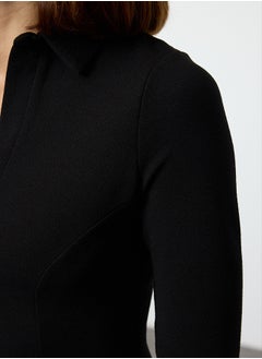 trendyol Black Polo Neck Skater/Waist Open Mini Knit Dress TWOAW25EL00499  - Image 4