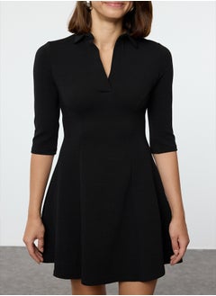 trendyol Black Polo Neck Skater/Waist Open Mini Knit Dress TWOAW25EL00499  - Image 3