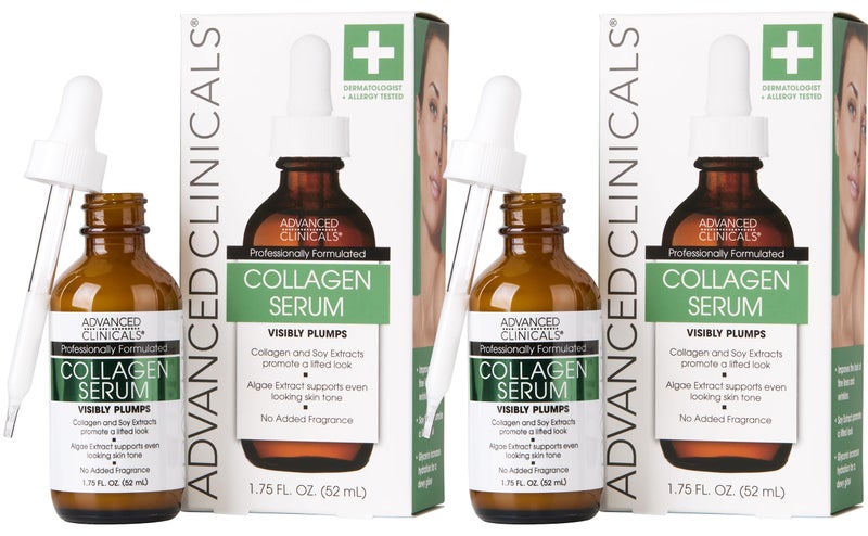 Advanced Clinicals Collagen Serum For Face | Visible Anti Aging Collagen Peptide Serum + Hyaluronic Acid Moisturizer Improves Look Of Wrinkles, Dry Skin, & Fine Lines, No added Fragrance, 2-Pack - Image 1